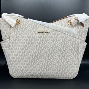 Michael Kors Jet Set Travel Large Chain Shoulder Top Zip Tote MK Signature